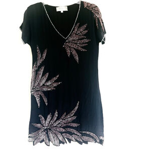 Vintage 100% Silk Black Silver Sequin Embellished Mini Dress XS